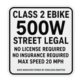 500W Class 2 Ebike Street Legal Stickers (3 PACK)