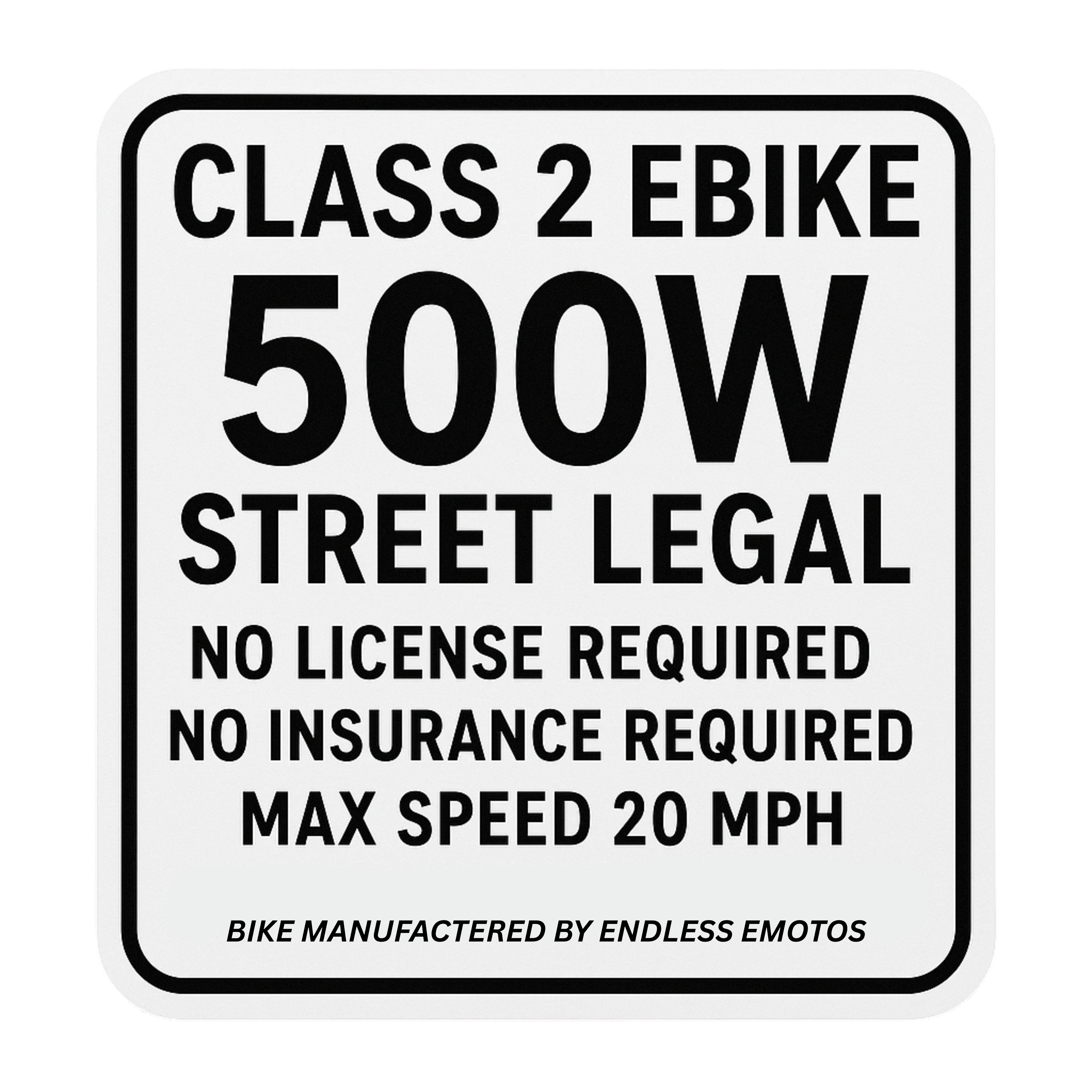 500W Class 2 Ebike Street Legal Stickers (3 PACK)